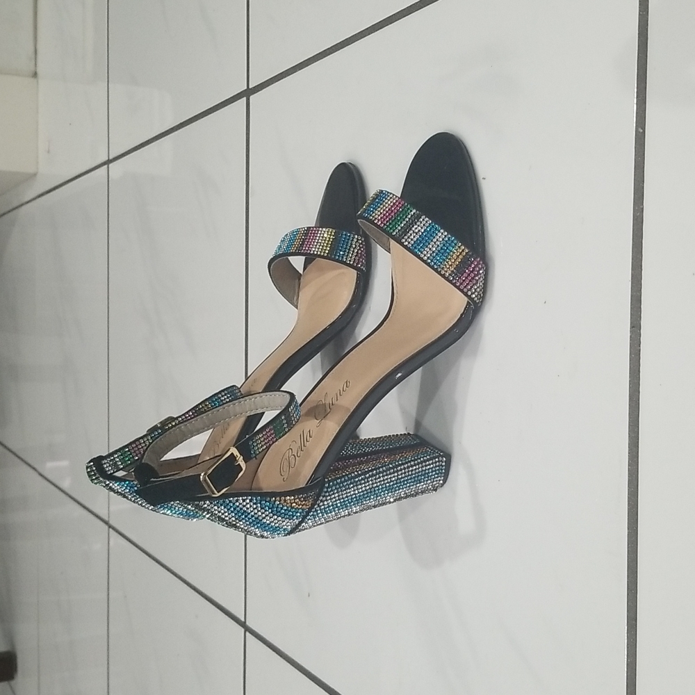 Multi color rhinestones heels